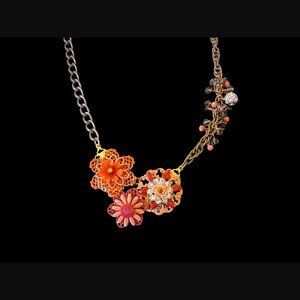 Metal Monk Flower Antiqued Two Tone 19.25" Long Statement Necklace